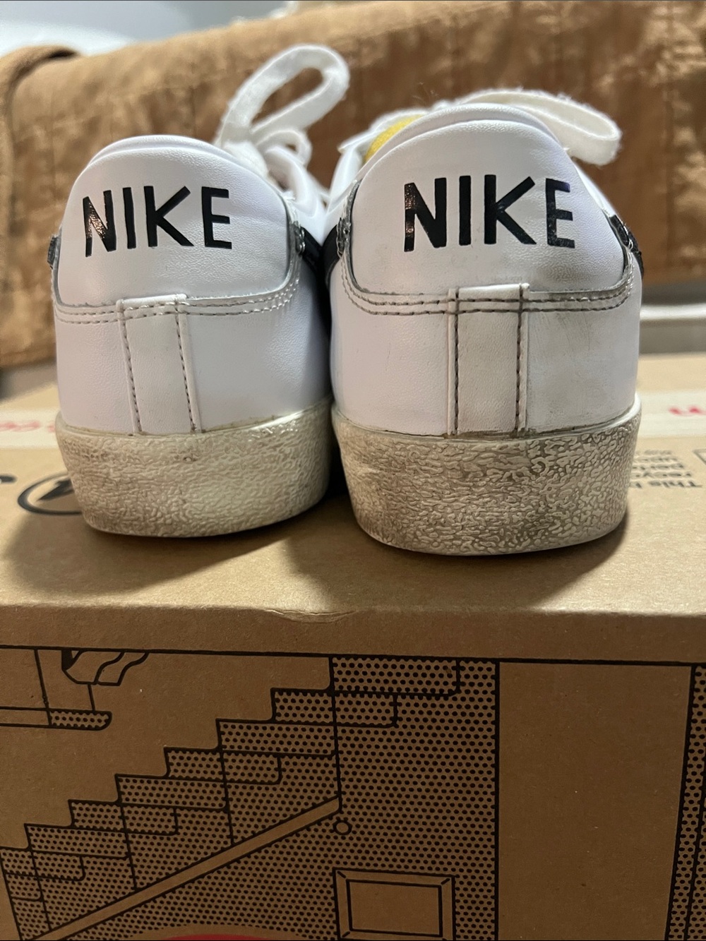 Nike White Low-Top Sneakers with Black Swoosh and Cream Sole - Picture 3 of 5